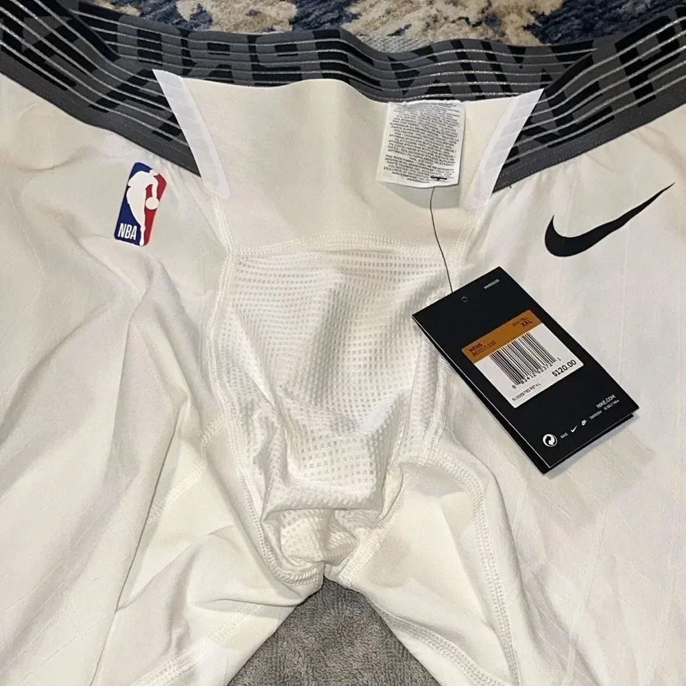 NWT NIKE MEN NBA COMPRESSION PANTS WHITE TARGETED PERFORMANCE 2XL MESH CROTCH